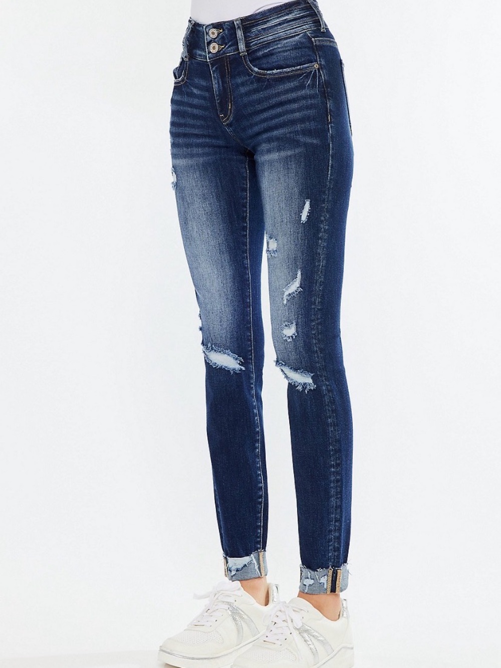 KanCan Dark Indigo Distressed High-Rise Skinny Jeans